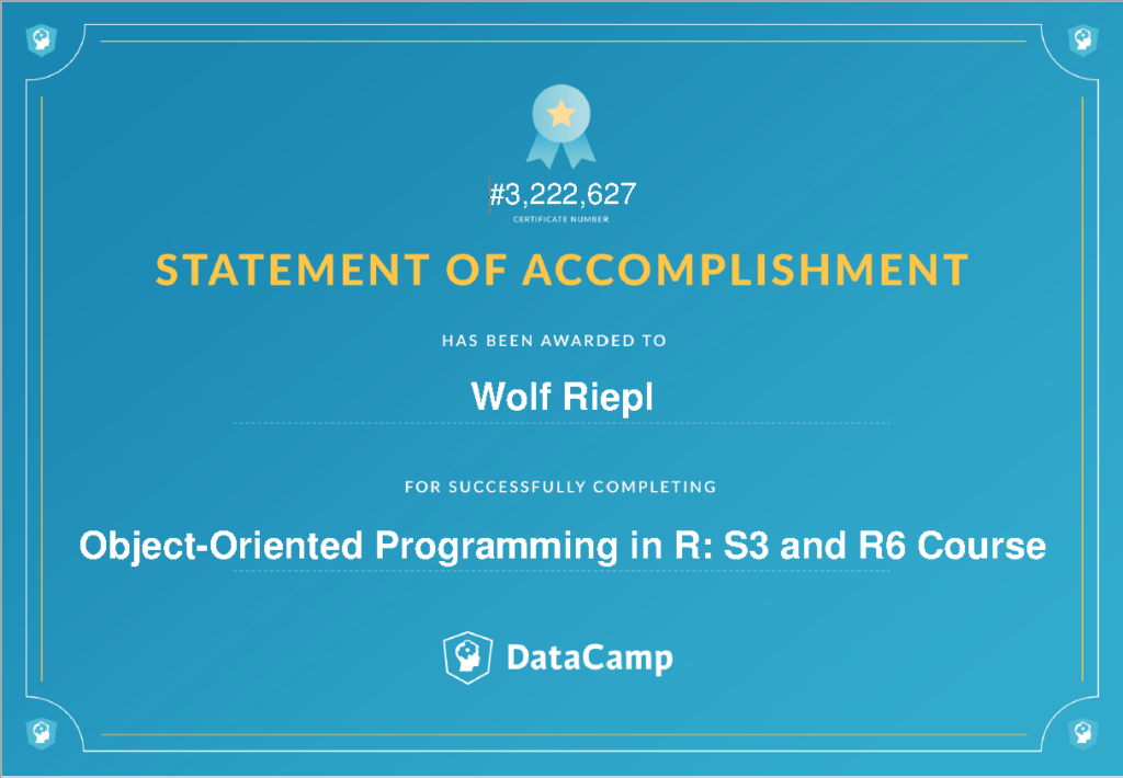 DataCamp Zertifizierung: Object-Oriented Programming in R: S3 and R6