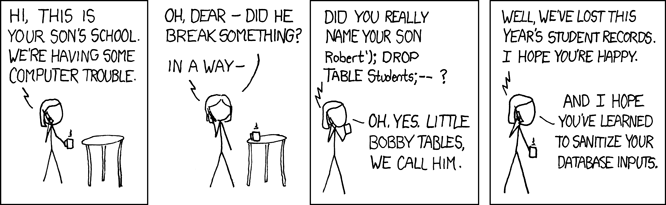 Exploits of a Mom / SQL Injection Attack: xkcd 327