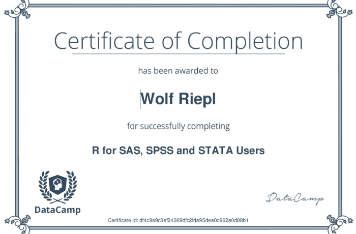 DataCamp Zertifikat: R for SAS, SPSS, Stata Users