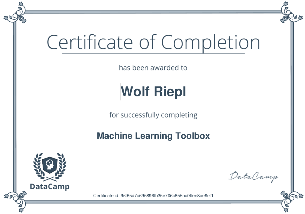 Certificate: R Machine Learning Toolbox